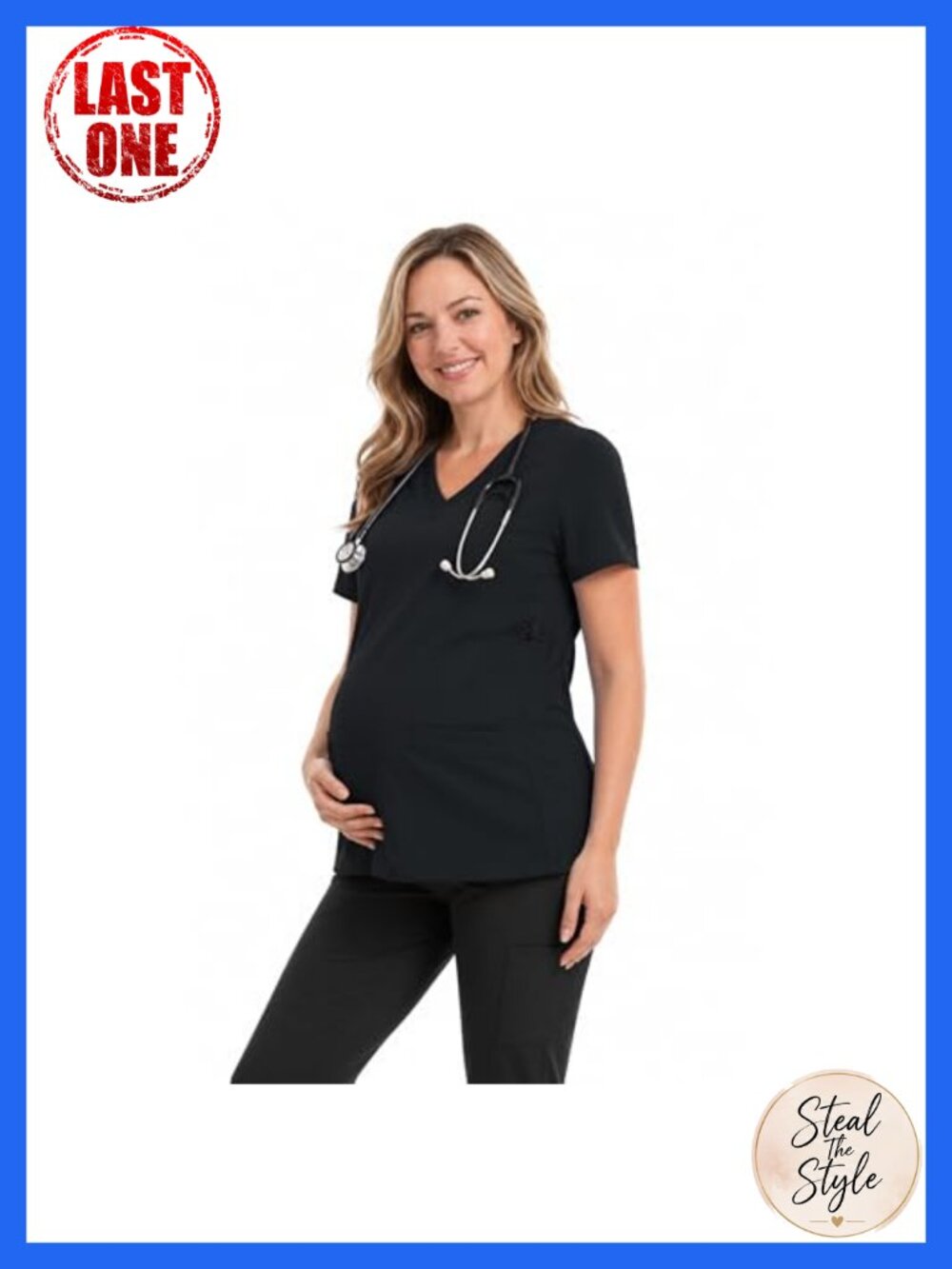 Women's Maternity Scrub Top V-Neck 2 Pockets Adjustable Sides Stretchy
